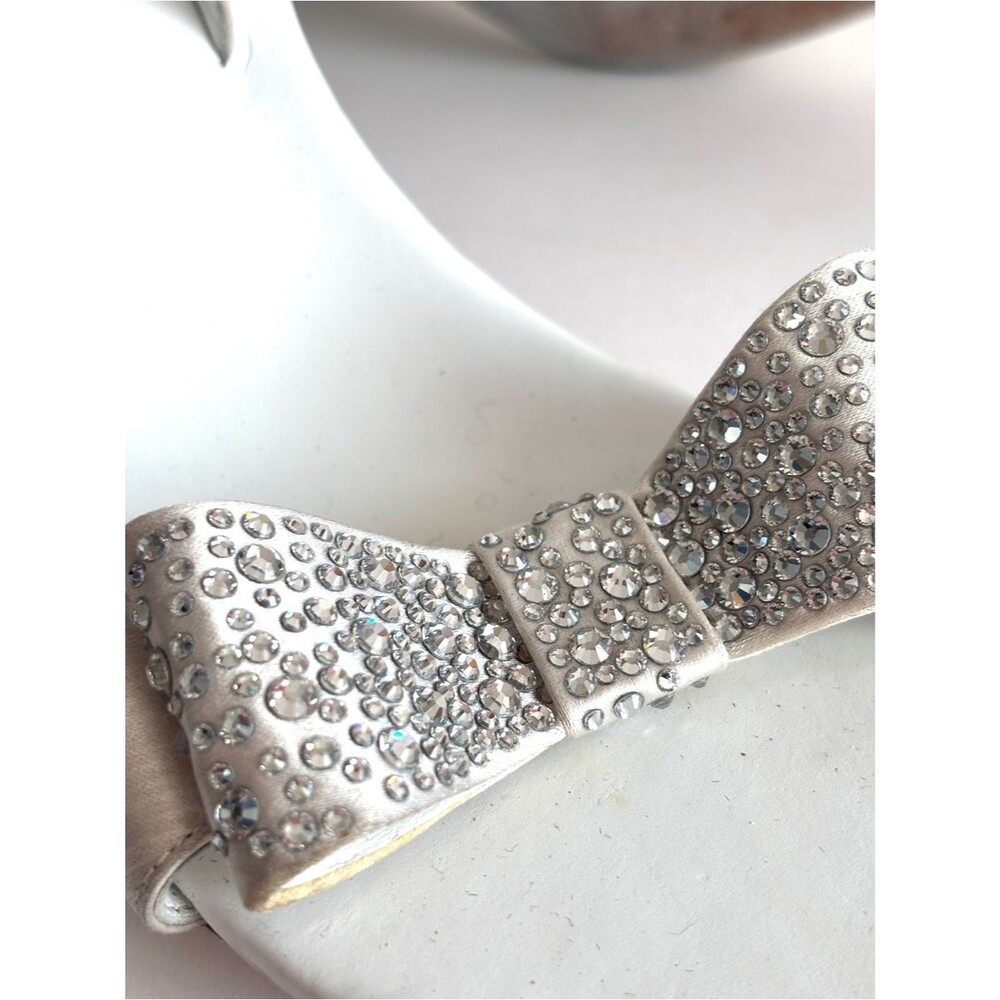 Rene Caovilla Crystal Bow Satin White Heels Bridal Evening Sandals - Picture 10 of 12